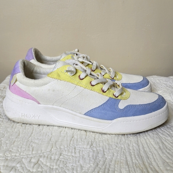 Roxy Charlie Sneakers Sz 9 White Pastel Colorblock LaceUp Surf Skate - Picture 3 of 10